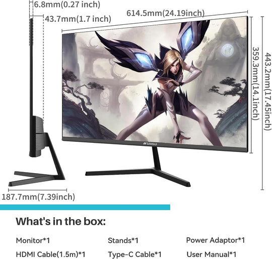 Sansui Computer Monitors 27 inch 100Hz IPS USB Type-C FHD 1080P HDR10 Built-in Speakers HDMI DP Game RTS/FPS tilt Adjustable for Working and Gaming (ES-27X3 Type-C Cable & HDMI Cable Included)