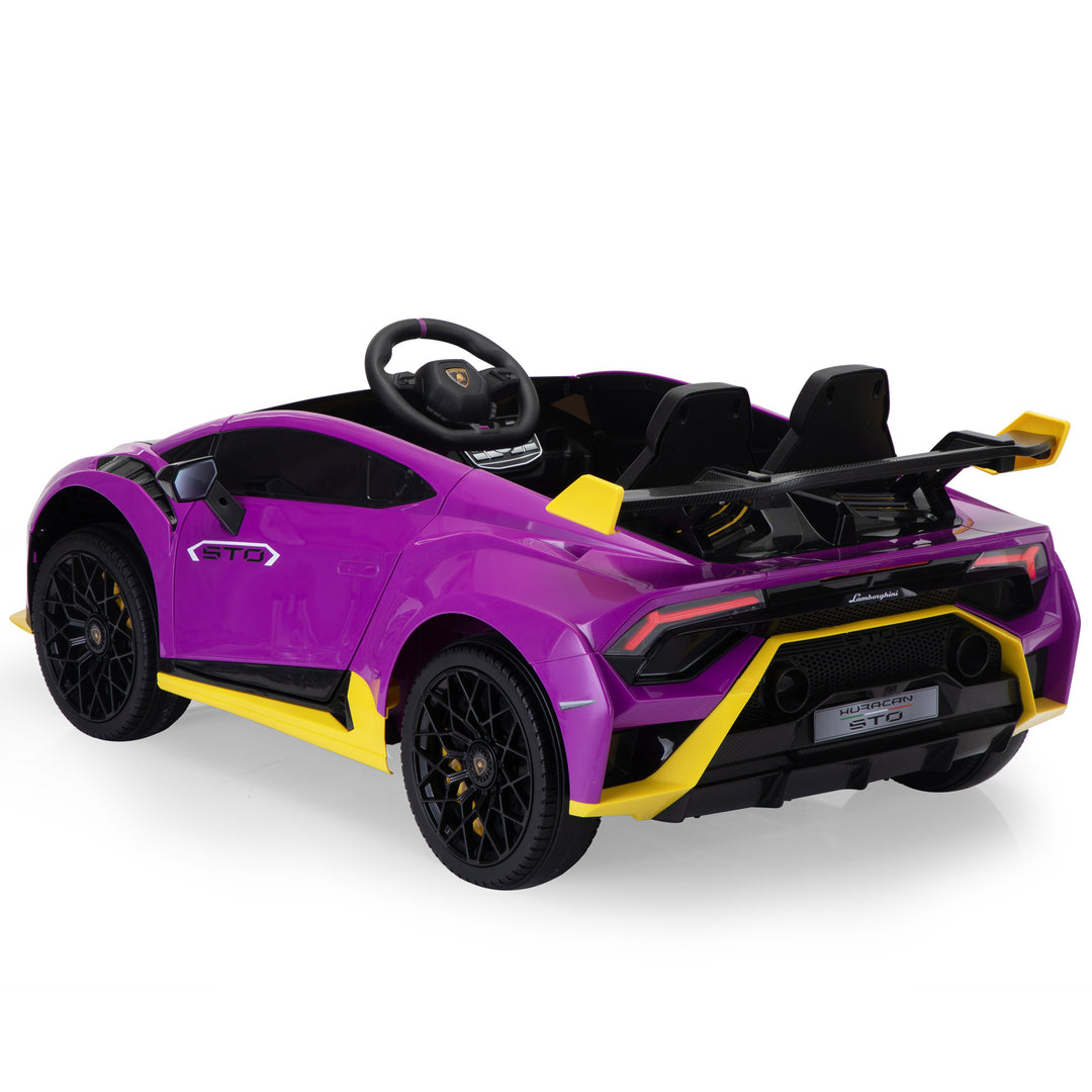 12V Battery Powered Ride On Car for Kids, Licensed Lamborghini, Remote Control Toy Vehicle with Music Player, LED Light, 2 Driving Modes,Purple