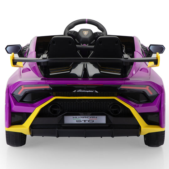 12V Battery Powered Ride On Car for Kids, Licensed Lamborghini, Remote Control Toy Vehicle with Music Player, LED Light, 2 Driving Modes,Purple