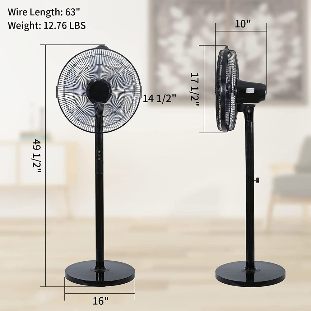 Simple Deluxe 14.5" Adjustable 12 Levels Speed Pedestal Stand Fan with Remote Control for Indoor, Home, Office and College Dorm Use, 90 Degree Horizontal Oscillating, 9 Hours Timer, 14.5 Inch, Black