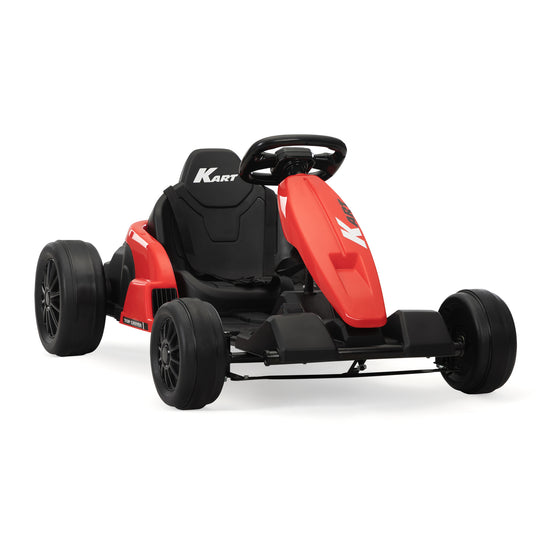 24V Electric Kids Go Kart, Battery Powered Outdoor Ride On Toy w/ 5 mph Max Speed, Music, Horn, Power Display, Protectors, Red and Black