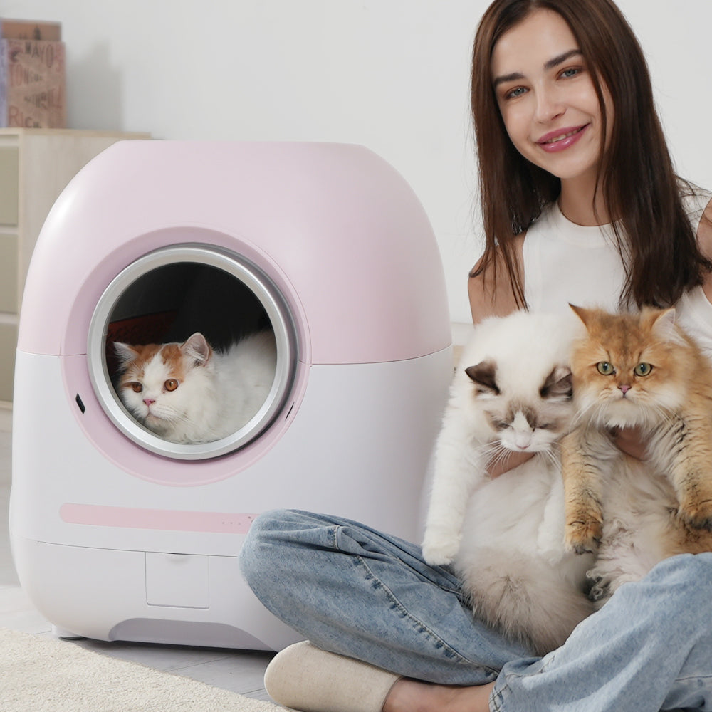 Self Cleaning Cat Litter Box, Automatic Cat Litter Box for Multiple Cats with APP Control, Large Capacity Litter Cat Box for Any Clumping Litter with Liner Bags/Mat/Toys