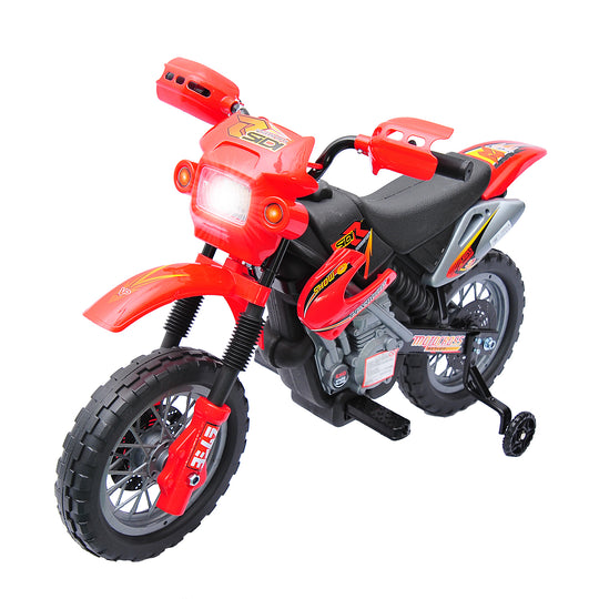 6V Kids Motorcycle Dirt Bike Electric Battery-Powered Ride-On Toy Off-road Street Bike with Training Wheels Red