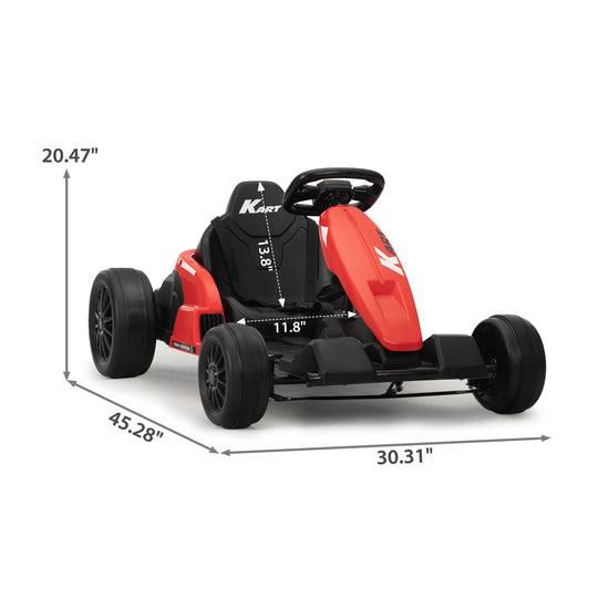 24V Electric Kids Go Kart, Battery Powered Outdoor Ride On Toy w/ 5 mph Max Speed, Music, Horn, Power Display, Protectors, Red and Black