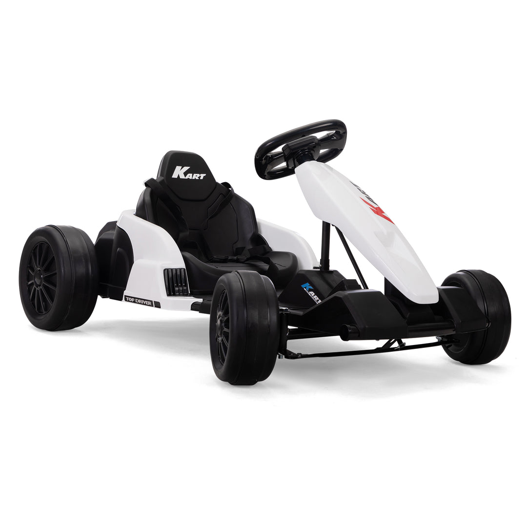 Electric GoKart Pro, Kids Racing Car, Outdoor Ride On Toy with MP3 for Kids Aged 4-16, Black and White