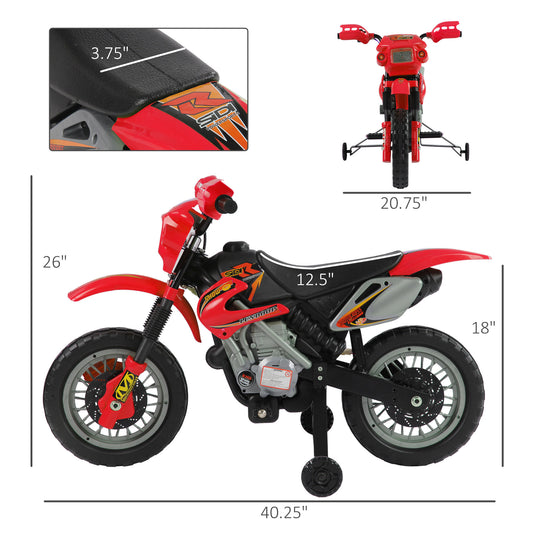 6V Kids Motorcycle Dirt Bike Electric Battery-Powered Ride-On Toy Off-road Street Bike with Training Wheels Red