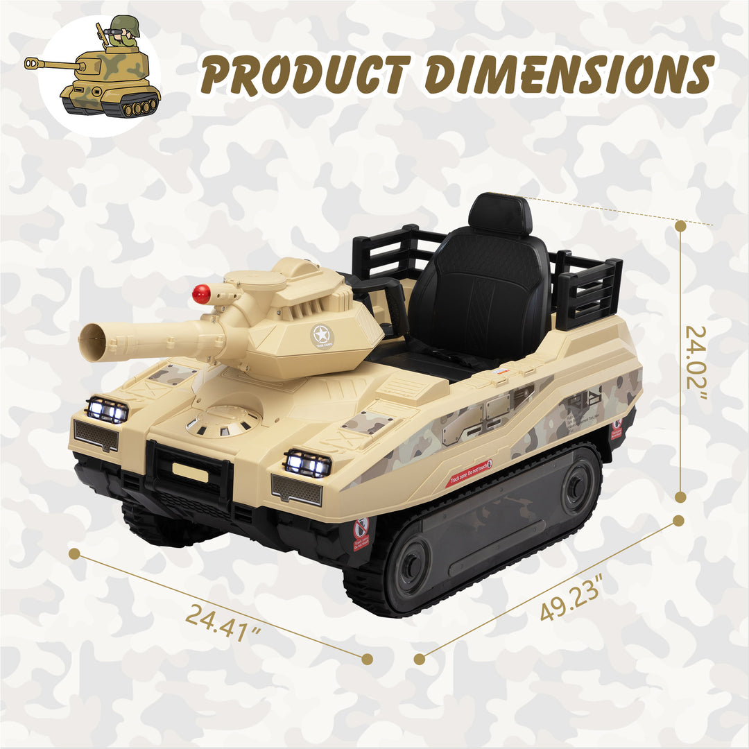 Ride On Tank 24V Thunder Tank Car with Fighting Cannon and Rotating Turret, Remote Control, Lights, Music, Military Battery Powered Truck Toy Gift for Boys Girls, 3-8 Years Old, Desert Yellow