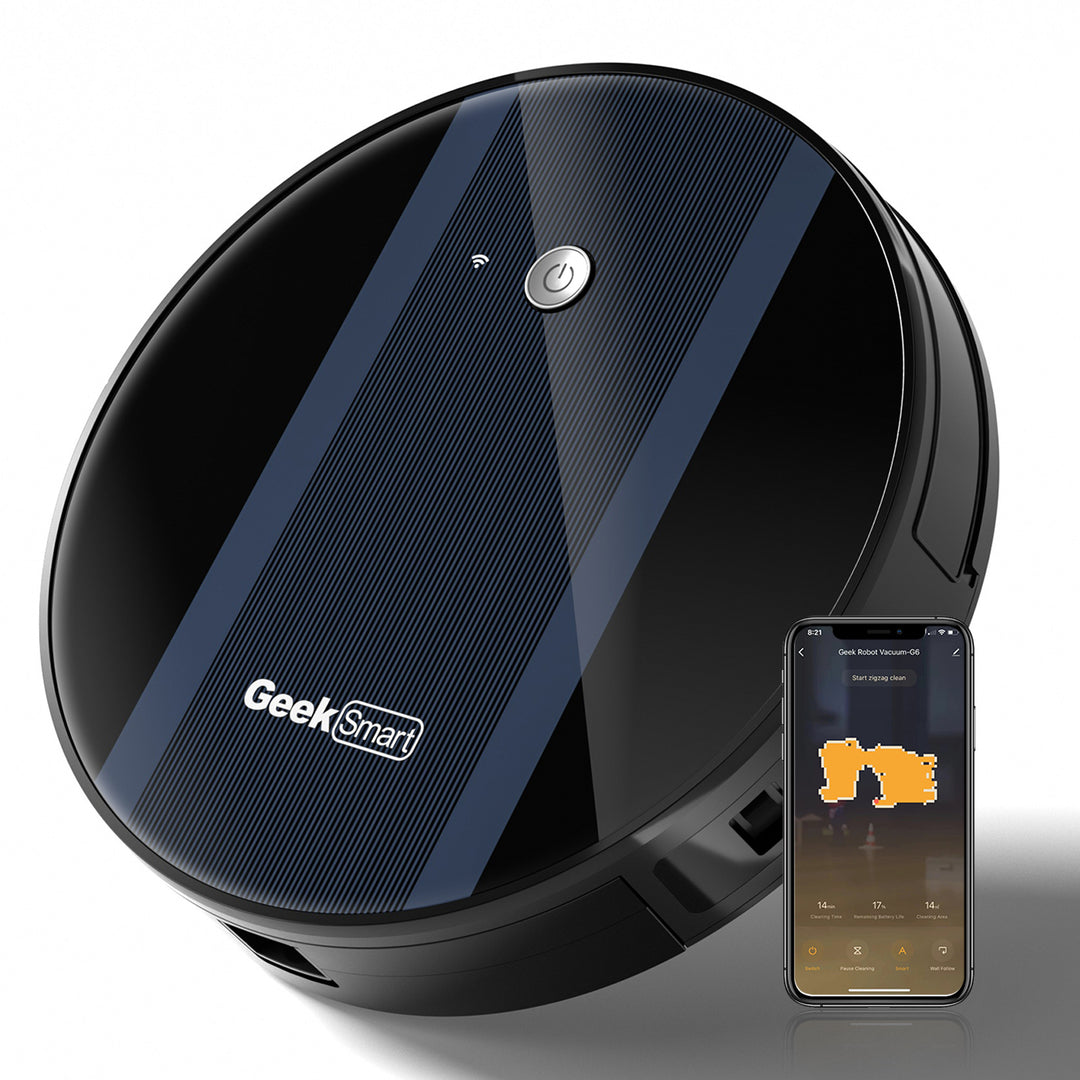 Geek Smart Robot Vacuum Cleaner G6, Ultra-Thin, 1800Pa Strong Suction, Automatic Self-Charging, Wi-Fi Connectivity, App Control, Custom Cleaning, 100mins Run Time(Ban on Amazon)