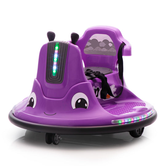 12V Snail-Shaped Kids Electric Bumper Car with Remote Control, Ride On Car with LED Lights, Music, 360 Degree Rotate, Toddler Race Toys, 3-8 Years Old